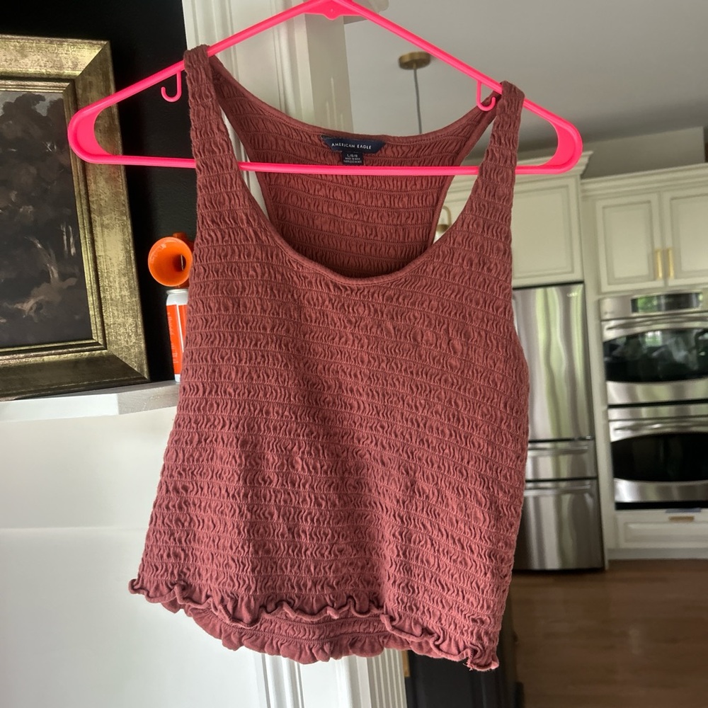 American Eagle Outfitters Pink Ribbed Crop Tank Top